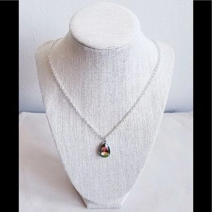 Silver Plated Rainbow Teardrop Charm Necklace